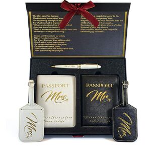 DELUXY Mr & Mrs Ultimate Gift Set Bundle -Wedding Gifts for Couple, Best Bridal Shower Gifts for Bride, Engagement Gifts for Couples- Luggage Tags and Picnic Backpack