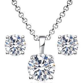 Impalsory 18K White Gold Plated Silver Moissanite Necklace and Earring