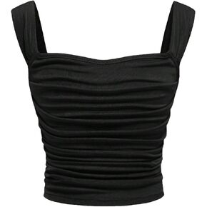 OYOANGLE Girl's Sleeveless Square Neck Wide Straps Ruched Tank Top Solid Slim Fit Crop Tops