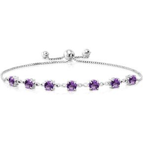 Gem Stone King 925 Sterling Silver Purple Amethyst Infinity Tennis Bracelet For Women (2.31 Cttw, Gemstone February Birthstone, Round 4.5MM, Fully Adjustable Up to 9 Inch)