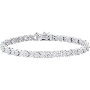 Dazzlingrock Collection 0.50 Carat (ctw) Round White Diamond Ladies XO Tennis Bracelet 1/2 CT, Sterling Silver