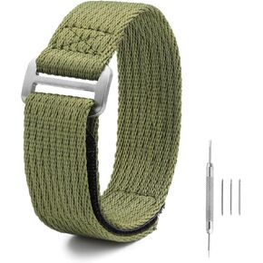watchdives Nylon Watch Band 20mm 22mm Replacement Watch Straps with Hook and Loop Fasteners Sport Watchband (Dark Green Red, 22mm / Large)