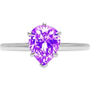 Clara Pucci 2.50 ct Pear Cut Solitaire Natural Amethyst gemstone Engagement Wedding Bridal Promise Anniversary Ring Real 14k White Gold