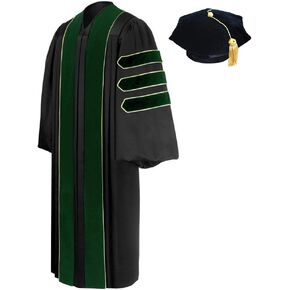 CLERKMANS Unisex Medicine Doctoral Graduation Gown, Pastor Clergy Robe with 4,6,or 8 Sided Tam