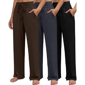 Neer 3 Pack Women's Lounge Pants Wide Leg Yoga Sweatpants with Pockets High Waisted Drawstring Lounge Loose Workout Jogger