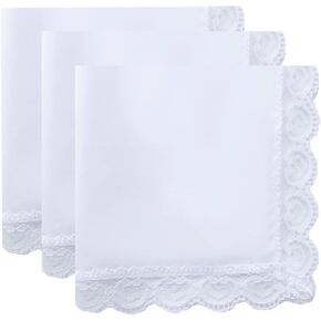 Deeorla Ladies Cotton Lace Handkerchief Womens White Wedding Hankies