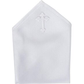 Boy's First Communion White Crucifix 10 x 10 Satin Pocket Square