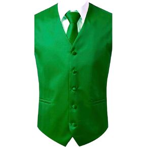 Oliver George 3pc Men's Solid Formal Waistcoat Tuxedo Dress Vest Necktie Handkerchief Set For Suit or Tuxedo