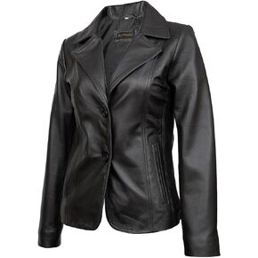 Lambskin Leather Blazer for Women Black Leather Blazer Jacket