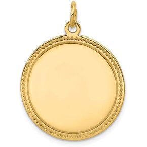 Solid 14k Yellow Gold Plain .013 Gauge Engravable Round Disc Charm Pendant - 29mm x 23mm