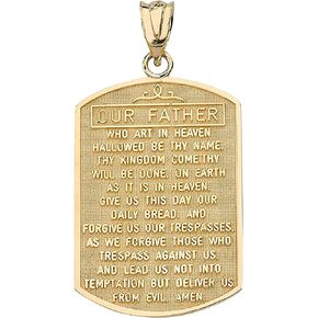 10K or 14K Yellow Gold Lord’s Prayer Dog Tag Style Pendant - Choice of Metal Color