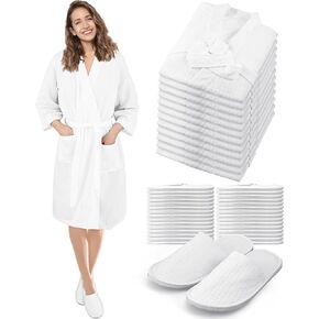 12 Pcs Women's Waffle Bath Robe with 12 Pairs Spa Slippers Bulk Kimono Robes Lightweight Soft Thick Spa Bathrobe for Hotel in Saudi Arabia