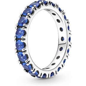 Pandora Sparkling Row Eternity Ring - Silver Ring for Women - Layering or Stackable Ring - Gift for Her - Sterling Silver with Blue Crystal - With Gift Box