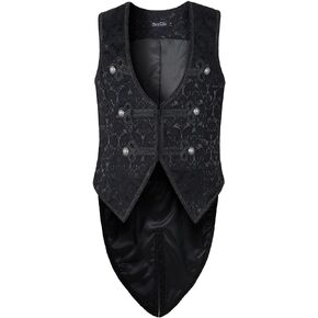 Mens Vest Waistcoat Tailcoat Black Damask Gothic Steampunk Victorian
