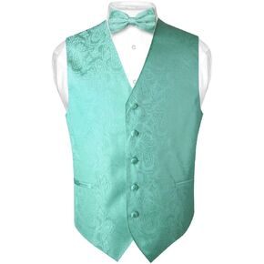 Vesuvio Napoli Men's Paisley Design Dress Vest & Bow Tie AQUA GREEN Color BOWTie Set