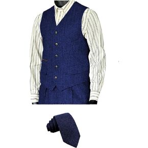 SOLOVEDRESS Men's Vintage Suit Vest Wool Sleeveless Waistcoat Tweed For Wedding Groomsmen
