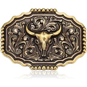 MASOP VOGU Men's Western Belt Buckles Longhorn Bull Belt Buckle American Cowboy Country Belts for Men