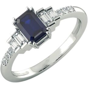 etneyjewels 3.80 Carat Blue Sapphire and Diamond Baguette Wedding Band Rings For Women 14K White Gold Anniversary Enagagement Prong Setting (Centre Blue Gemstone 3 ctw,Clarity I2, Color HI)