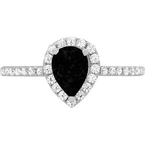 1.22ct Pear Cut Solitaire with accent Natural Black Onyx Engagement Promise Anniversary Bridal Wedding Ring 14k White Gold