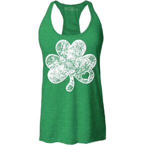 shop4ever Distressed Irish Shamrock with Heart St. Patrick's Day Women's Racerback Tank Top Slim Fit