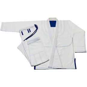 White Royal Blue Stitch Bjj Gi Jiu Jitsu Kimonos Gi 100% Cotton Perl Weave 450GSM