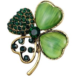 Rhinestone Green Clover Leaf Brooch Pin Vintage Flower Brooches Good Luck Alloy Clothing Accessories St Patrick's Day Holiday Jewelry Gift