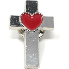 50 Bulk Pack of Chrome Crosses with Heart Accent Lapel Pins - Perfect Fashion Accessory or Decorative Jewelry Item for Men and Women - Wear Your Faith Proudly
