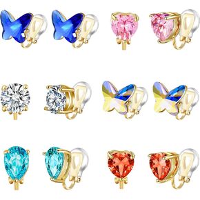 6/10 Pairs Birthstone Clip on Earrings for Women and Girls without Ear Holes,Non Pierced Earrings for Women Clip on with Multi-style and Multi-color