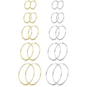 CASSIECA 10 Pairs Clip On Hoop Earrings Stainless Steel Clip On Earrings for Women No Piercing Fake Hoop Earrings Spring Hoop Earrings for Non-Pierced Ears 25mm 30mm 40mm 50mm 60mm