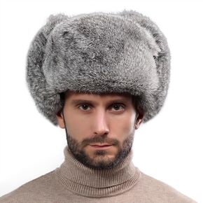 BXT Men's Faux Fur Russian Ushanka Hat with Ear Flaps Winter Warm Trapper Outdoor Trapper Hat for Dad