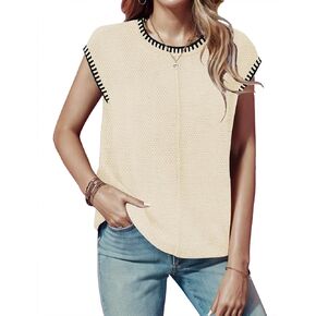 Waffle Knit Sweater Shirts for Women Cap Sleeve Summer Tops Basic Tank Tops