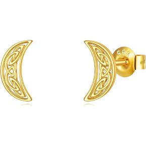 14k Real Gold Stud Earrings for Women Dainty Flower Celtic Moon Mountain Earrings Mothers Day Birthday Jewelry Gifts for Women Teen Girls
