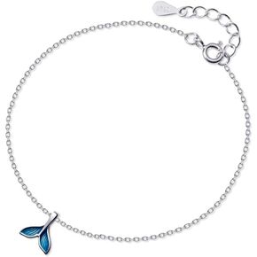 Cute Mermaid Tail Anklet S925 Sterling Silver Dainty Dolphin Tail Ankle Bracelet Beach Barefoot Jewelry Adjustable Chain for Women Girls BFF