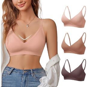 DEANGELMON Womens Bras Seamless Smoothing Bralettes Padded Adjustable Straps V Neck Bra Everyday Comfort Pack