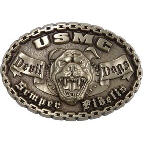 USMC Devil Dogs Solid Brass Buckle with Belt - MADE IN USA