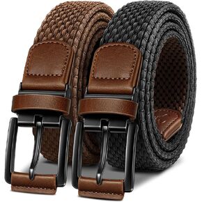 BULLIANT Men Belt Rerversible Golf Belt Stretch Braided for Gift Men 1 3/8"-2 In 1 Belt
