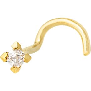 Jewelry Avalanche V-Prong Set Princess Cut Moissanite 14K Gold Nose Screw Stud - Unisex 22G Cork-screw Nose Ring Stud - April Birthstone
