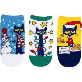 Pete the Cat Kids Christmas Lowcut Socks (3 Pair) - Fits Kids Shoe Size 9-3