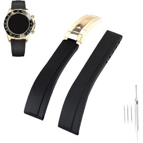 20mm Rubber Watch Band replacement for Rolex Daytona Submariner Yacht-Master GMT-Master Sea Dweller Air-King Datejust Day-Date Explorer Deployment Buckle Silicone Strap Wirstband accessories for Men and Women