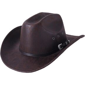 Lanzom Womens Mens Leather Western Hat Cowgirl hat Cowboy Hat Kentucky Derby Hat