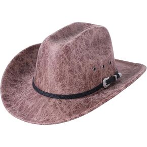 Lanzom Womens Mens Leather Western Hat Cowgirl hat Cowboy Hat Kentucky Derby Hat