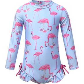 QPANCY الفتيات قطعة واحدة طفح الحرس ملابس الاطفال سحاب أكمام طويلة ملابس السباحة الصيف الشاطئ لباس سباحة UPF 50 + الحماية من الشمس in Kuwait