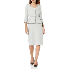 Le Suit Women's Belted Soft V-Neck Jacket/Column Skirt Suit