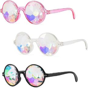 gofidin 3 Pairs Kaleidoscope Rave Glasses Festivals Goggle Rainbow Sunglass Kaleidoscope Sunglass Prism Refraction Glasses