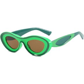 Cvonnron Retro Narrow Cat Eye Sunglasses for Women Unique Concave Oval Two Tone Frame Vintage Clout Goggles
