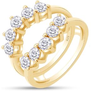 SAVEARTH DIAMONDS 1 Carat Round Cut Lab Created Moissanite Diamond Sunburst Halo Guard Enhancer Ring For Women In 14K Gold Over Sterling Silver(G-H Color, VVS1 Clarity 1 Cttw)