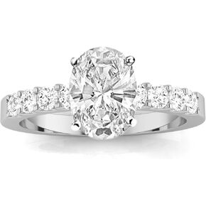 3 Carat t.w. Classic Prong Set Diamond Engagement Ring with a 2 Ct Forever Classic Oval Moissanite Center