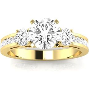14K White Gold 1.8 CTW Round Cut Channel Set 3 Three Stone Diamond Engagement Ring, J Color SI2-I1 Clarity, 1.2 Ct Center
