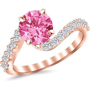 1.26 Carat 14K White Gold Twisting & Curving Diamond Engagement Ring with a 0.75 Carat Natural Pink Sapphire Center (Heirloom Quality)