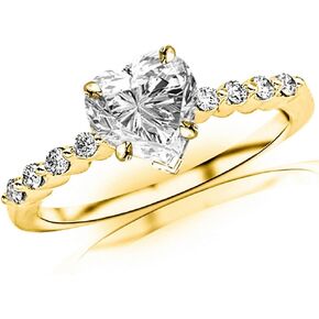 14K White Gold 3.15 Carat LAB GROWN DIAMOND Floating Prong Set Round Heart Cut Diamond Engagement Ring (E-F Color VS2-SI1 Clarity 3 Ct Center)